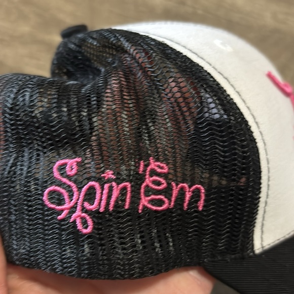 Spin Em Black and White Trucker Hat with Pink Logo - Picture 3 of 7
